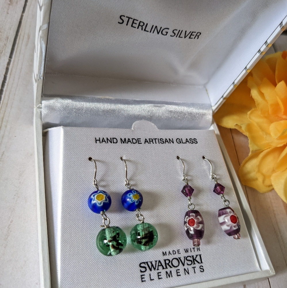 2 Pairs of Glass Bead Earrings. Swarovski Elements NIB